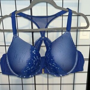 Cacique Royal Blue Boost Plunge Front Close Racerback Bra EUC